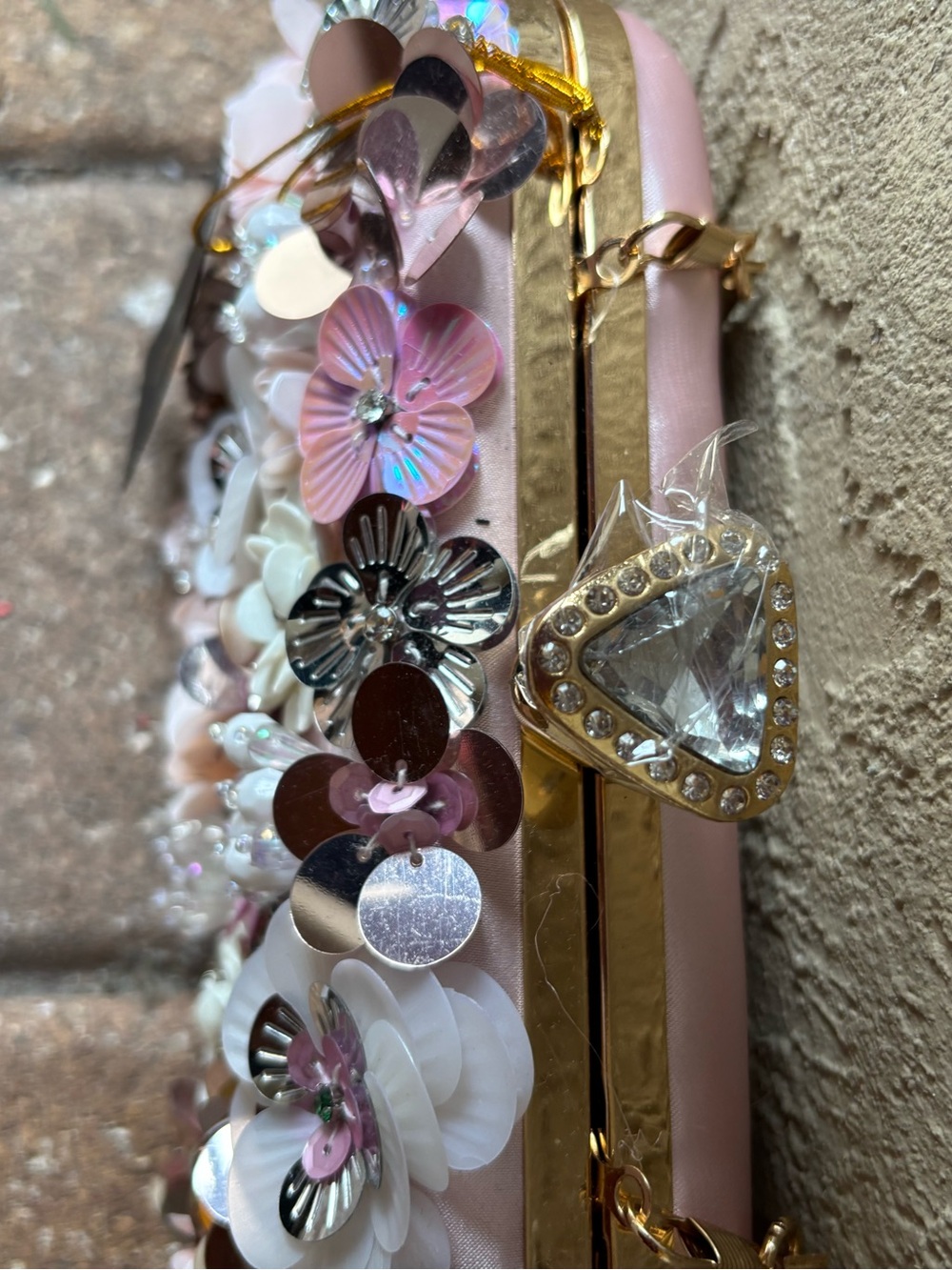 Bebe Embellished Floral Clutch in Blush, Pink and White - Picture 4 of 8